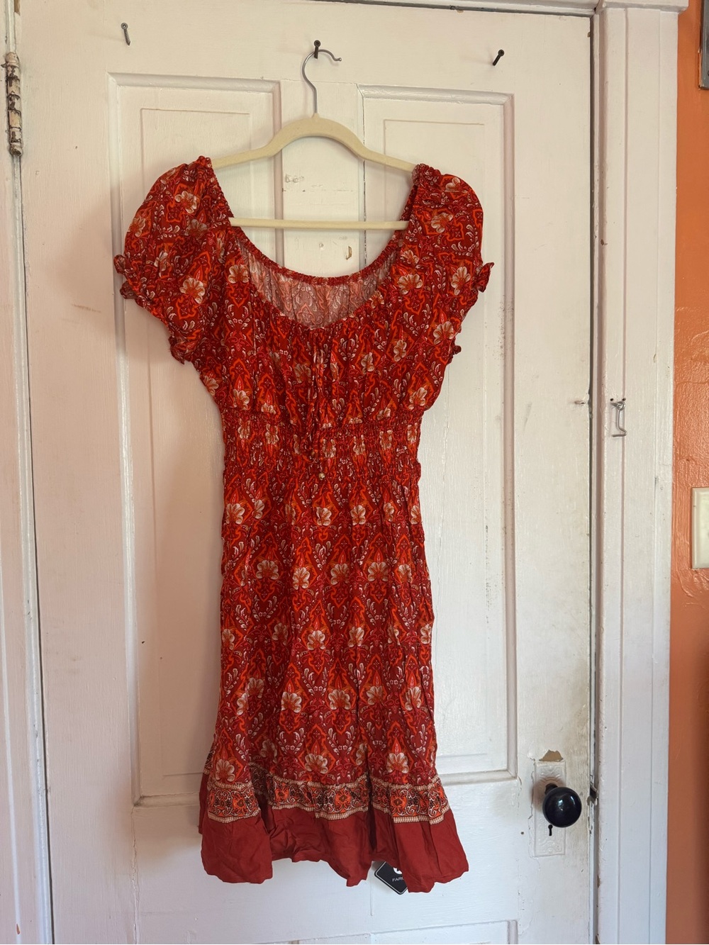Red Floral Smocked Summer Dress - Women